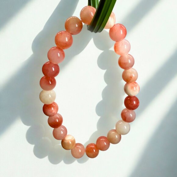 Strawberry Pink Agate Stone Beaded Bracelet 8MM Stretchy Handmade Jewelry - Picture 9 of 12